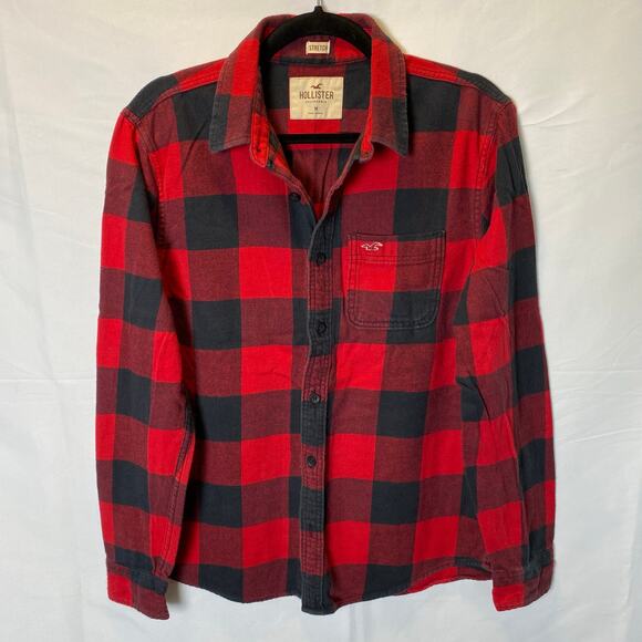 Hollister Men Buffalo Plaid Flannel Button Down Shirt Medium Long Sleeve Stretch - Picture 1 of 7